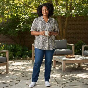 Elisabeth Liz Claiborne Womens Size 18 Snake Skin Print Button Front Blouse Top